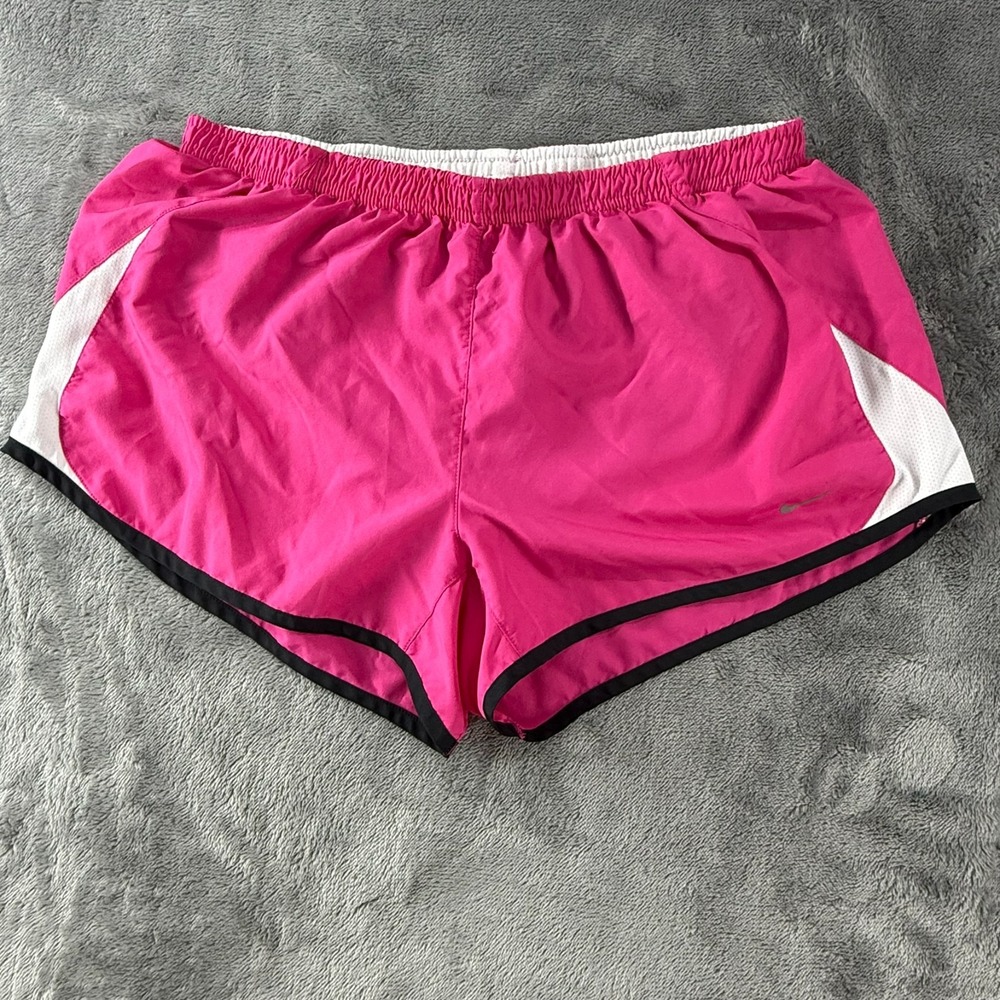 Nike Women's Lined Running Dri-Fit Pink Black Mesh Shorts  Sz Large